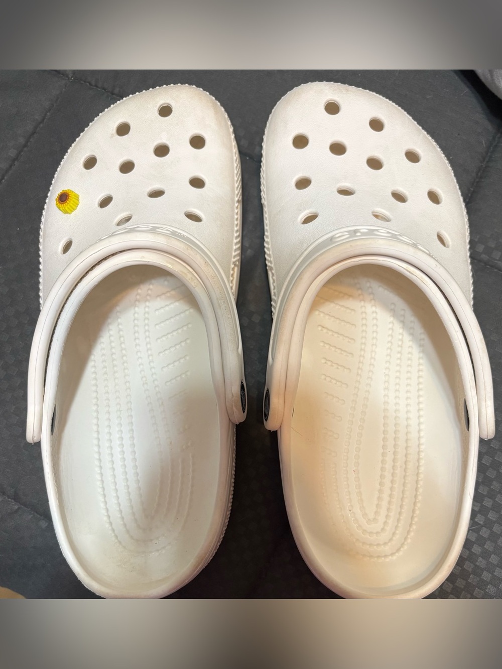 CROCS Classic Clog in White with Yellow Charm - Picture 2 of 3